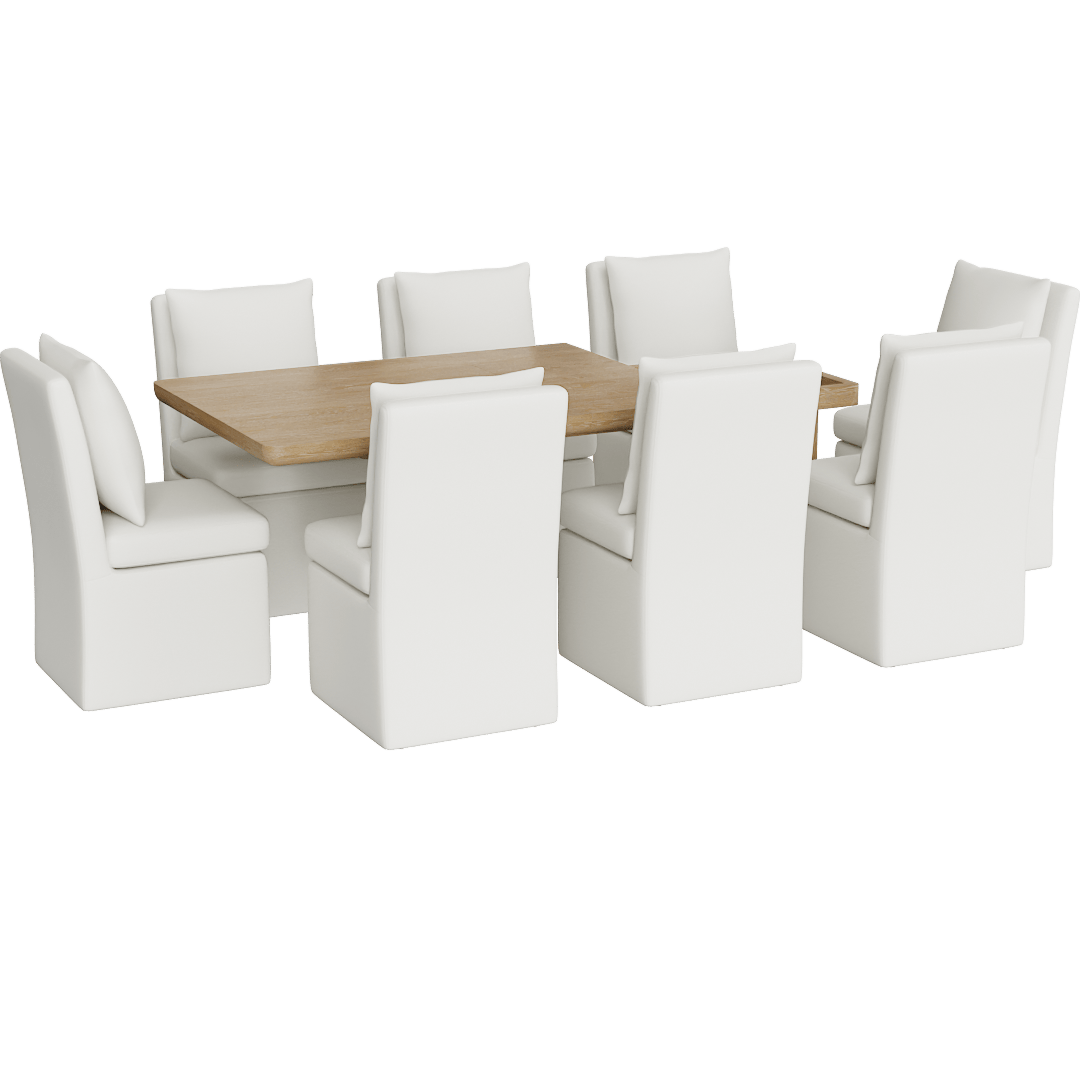 Mika Natural Oak 76-94 Extendable Dining Table With Mara II Modern Cream Upholstered Armless Chair With Wheels Set For 8