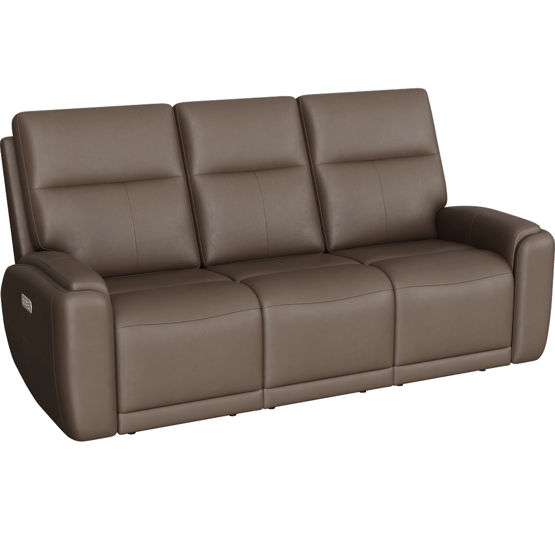 Kinsey Leather Flexsteel 85" Power Zero Gravity Reclining Sofa With Power Headrest Power Lumbar Heat Massage & Dropdown Table, Cocoa
