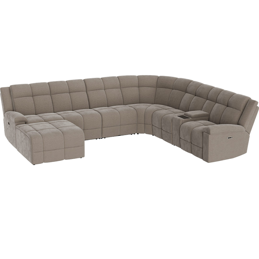 Wilson 148 7 Piece Power Reclining Modular Sectional With Left Arm Facing Chaise Power Headrest Hidden Cupholders & USB