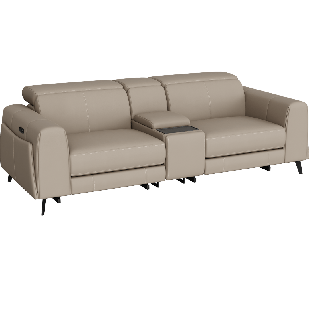 Cullen Leather 91" 3 Piece Power Zero Gravity Reclining Modular Console Loveseat With Power Headrest Storage Hidden Cupholders Wireless Charging & USB, Taupe Beige