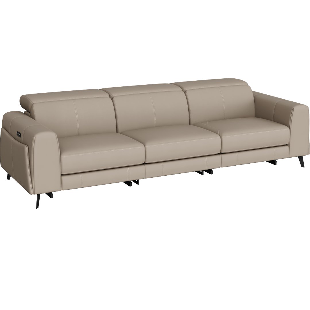 Cullen Taupe Beige Leather 107" 3 Piece Power Zero Gravity Reclining Modular Sofa With Power Headrest Storage Hidden Cupholders & USB