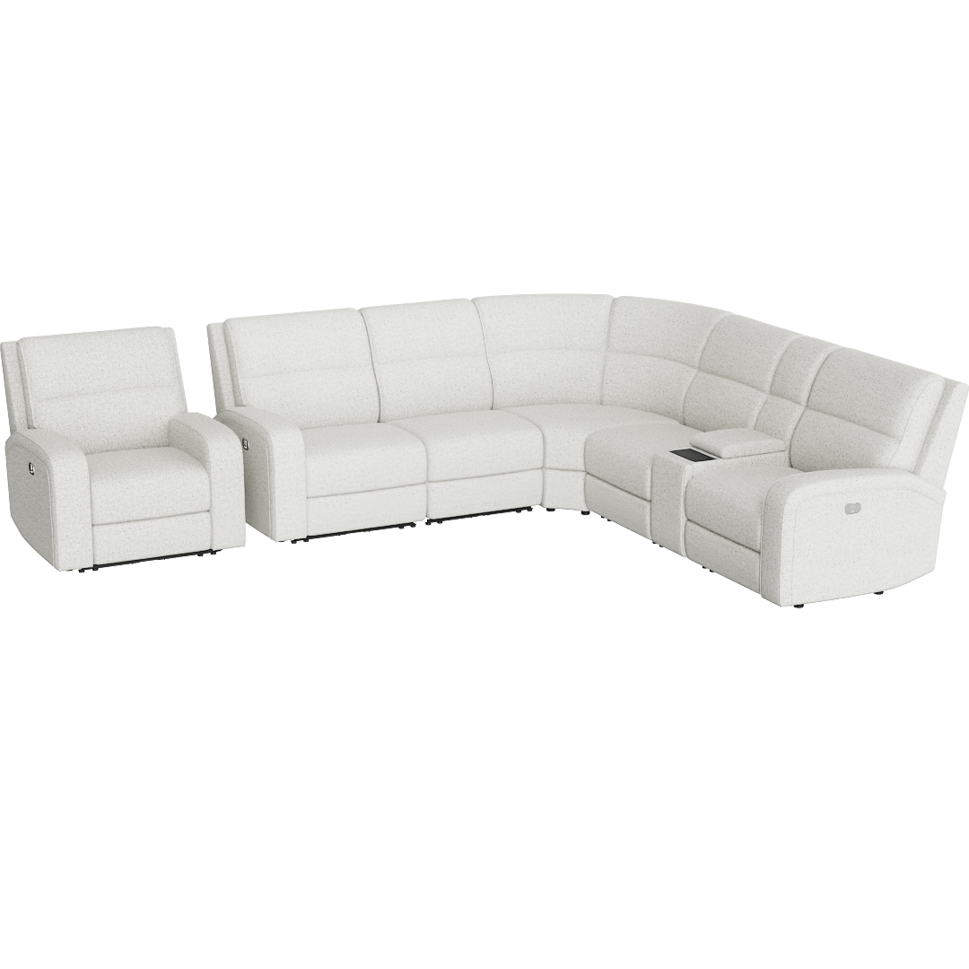 Brooks Grey 6 Piece Power Zero Gravity Modular Reclining Sectional, Console, Recliner, Performance Fabric, Left Facing