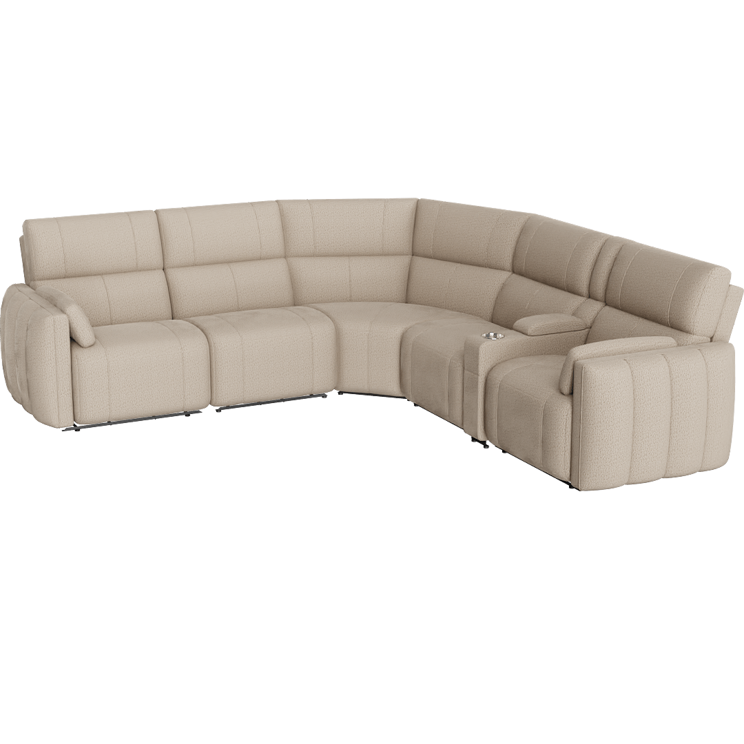 Mozelle Buttercream Beige Polyester 119" 6 Piece Power Reclining Sectional With Power Headrest Storage Cupholders & USB