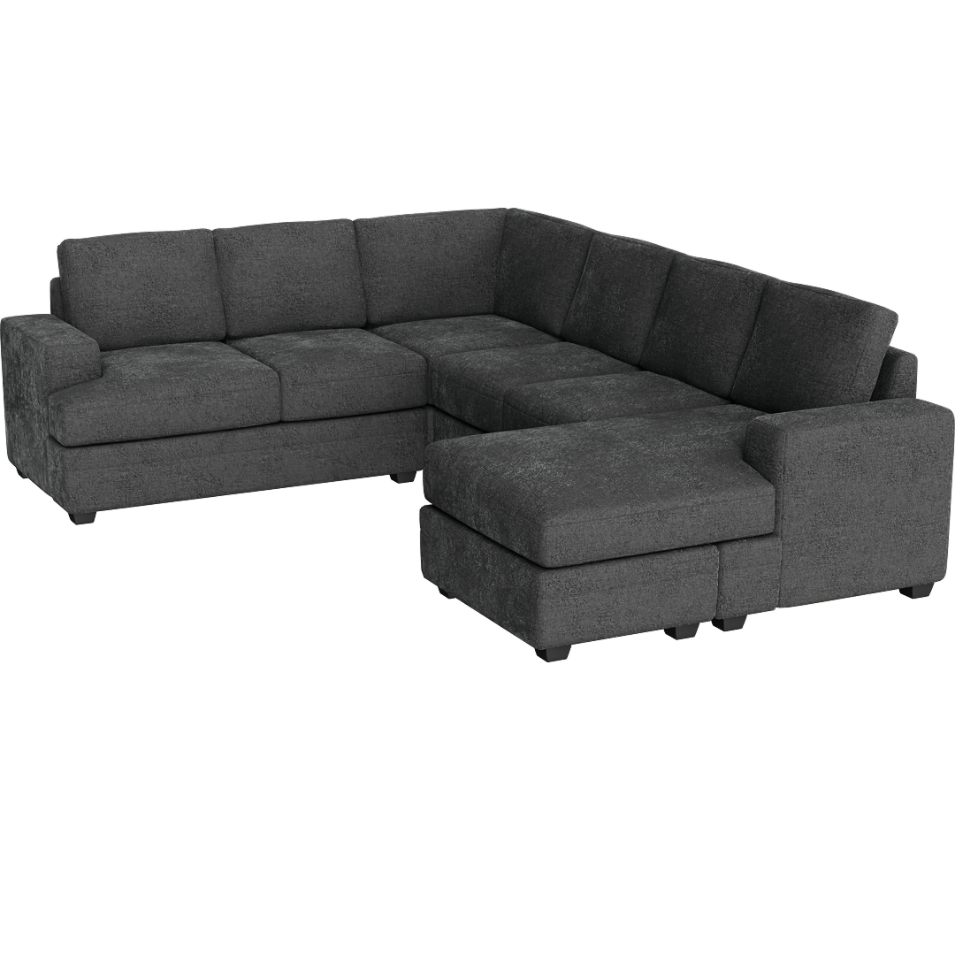 Zoeller Charcoal Grey Fabric 127" 2 Piece U-Shaped Sectional With Right Arm Facing Queen Sleeper Sofa Bed with Chaise & Memory Foam Mattress