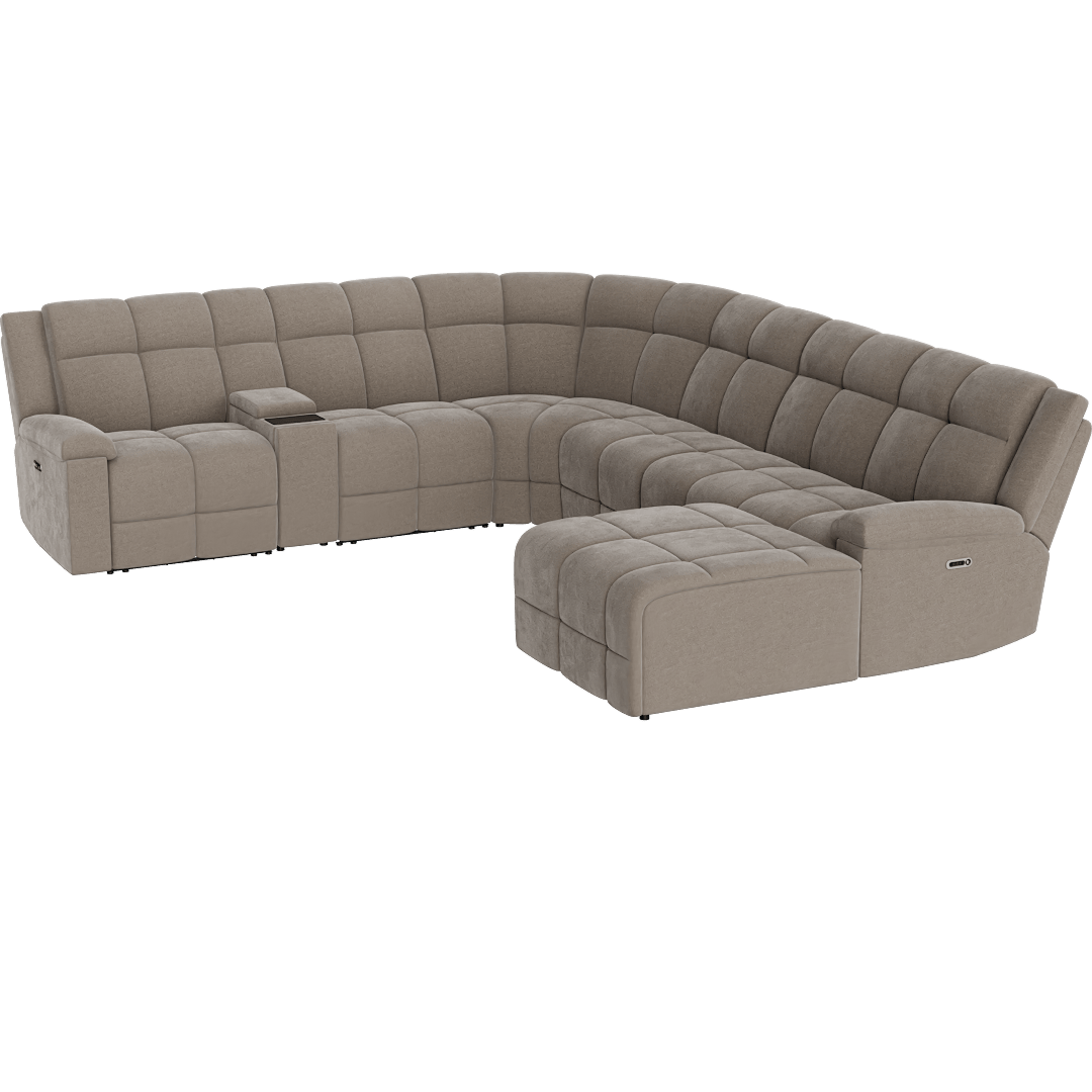 Wilson 148 7 Piece Power Reclining Modular Sectional With Right Arm Facing Chaise Power Headrest Hidden Cupholders & USB