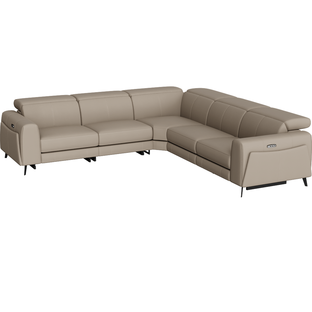 Cullen Taupe Beige Leather 114" 5 Piece Power Zero Gravity Reclining Modular Sectional With Armless Recliner Armless Chair Power Headrest Storage Hidden Cupholders & USB
