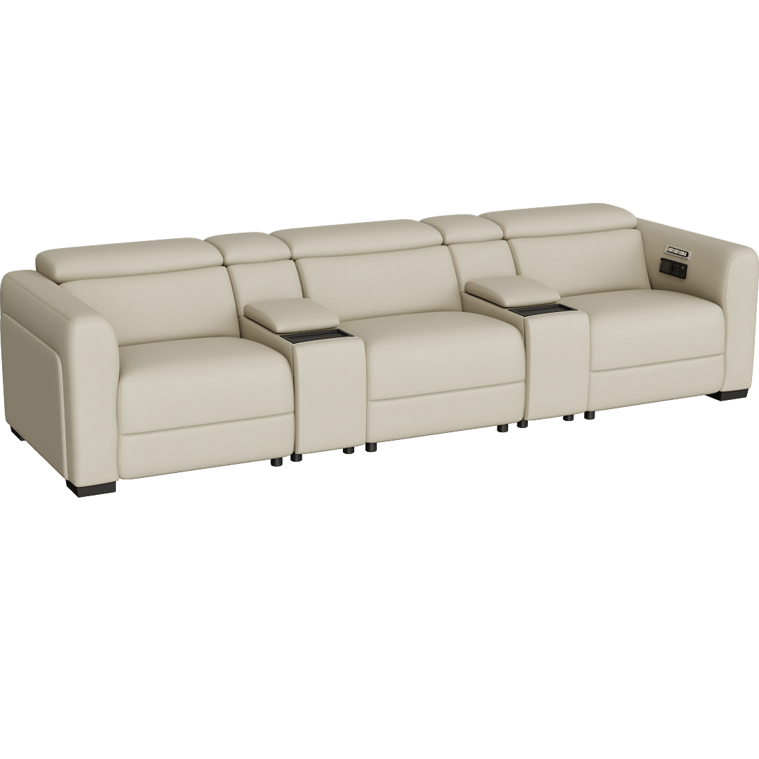Axis II Leather 131 5 Piece Power Reclining Immersive Audio Theater Sectional With Power Headrest Power Lumbar & Wireless Remote