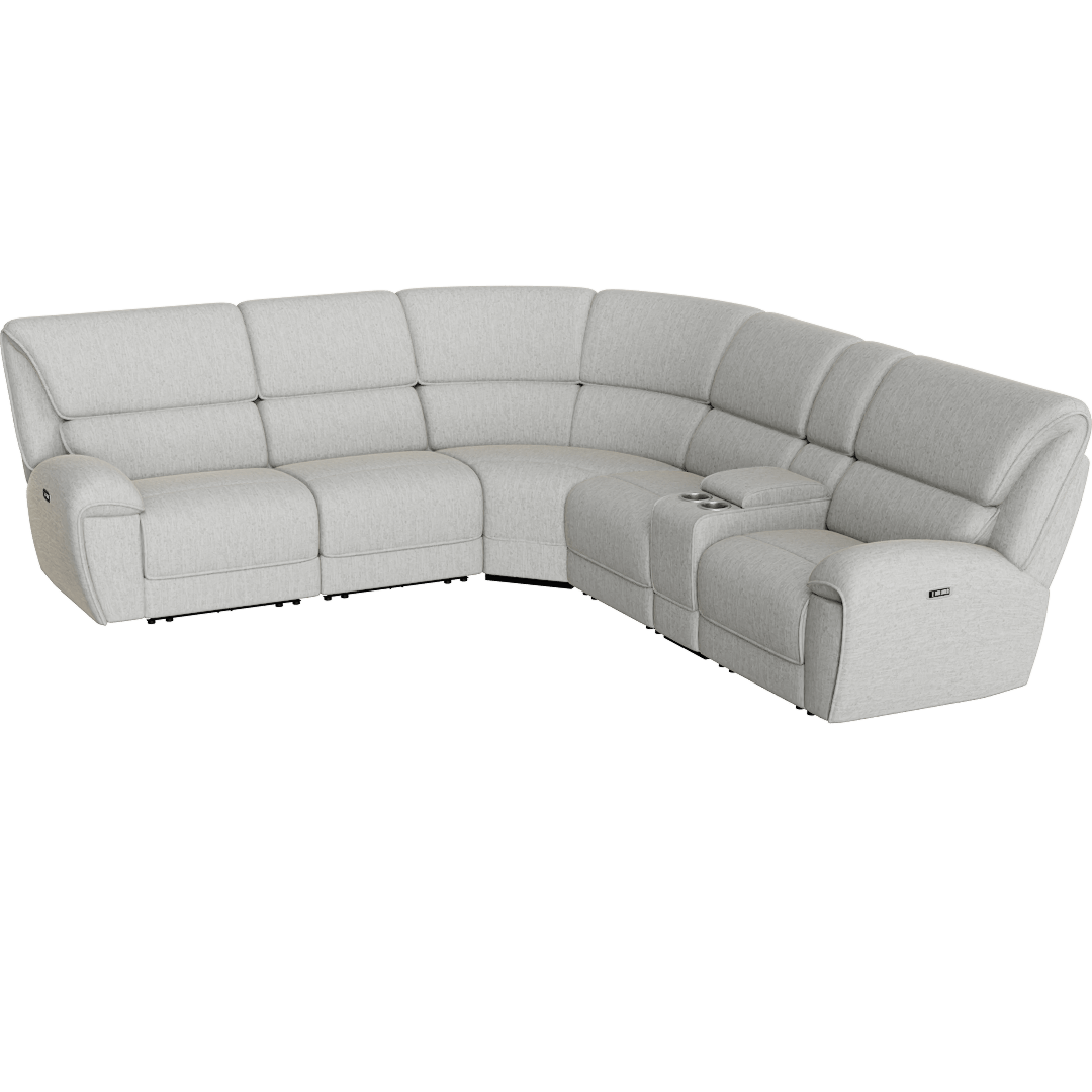 Neo 6 Piece Power Reclining Modular Sectional With Console Power Headrest & USB, Reversible, Adjustable Headrests, Beige Ivory