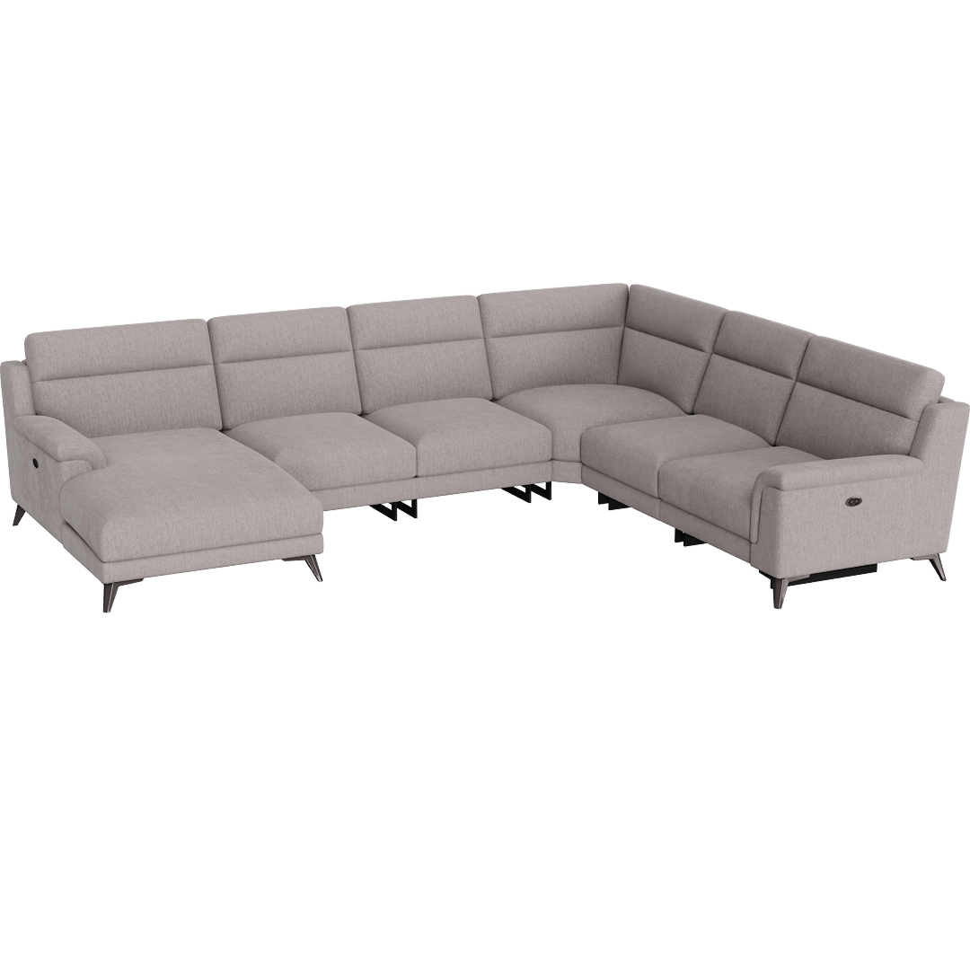 Felix Grey 125" 6 Piece Power Reclining Modular Sectional With 2 Armless Chairs Left Arm Facing Chaise & USB, Fabric