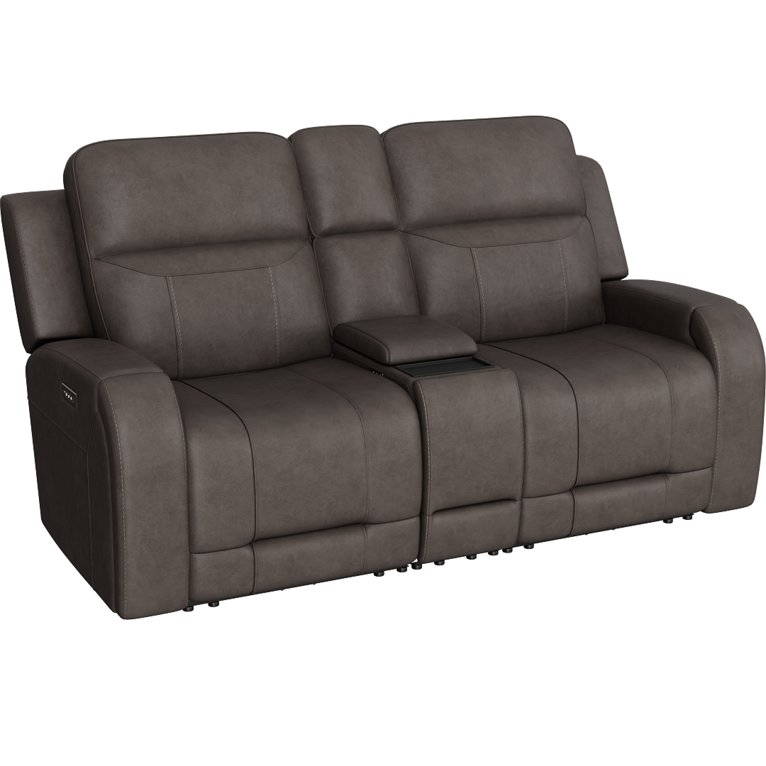 Matrix Power Zero Gravity Reclining Immersive Audio Console Loveseat With Power Headrest Power Lumbar Heat & Massage Lights Cupholders Storage & USB, Taupe Leather