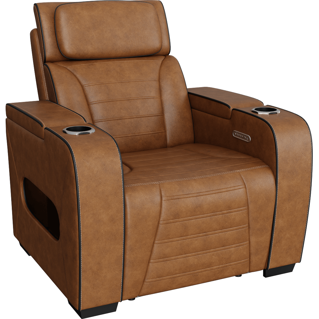 Monarch Brown 38 Leather Power Air Massage & Heat Reclining Chair, Cup Holders, Power Headrests, Storage Arms, Led Lighting, Charging Ports