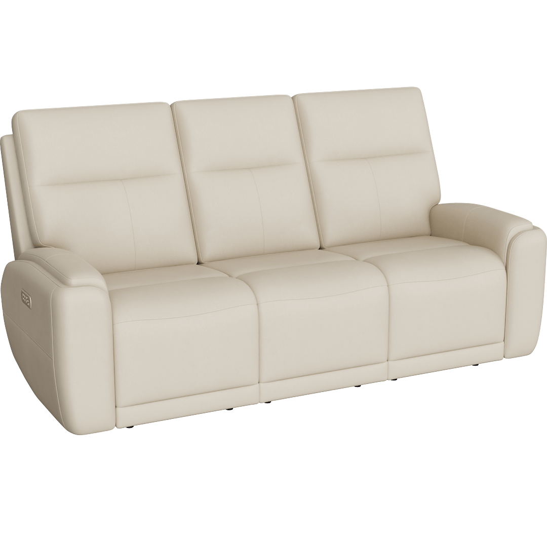 Kinsey Leather Flexsteel 85" Power Zero Gravity Reclining Sofa With Power Headrest Power Lumbar Heat Massage & Dropdown Table, Oyster