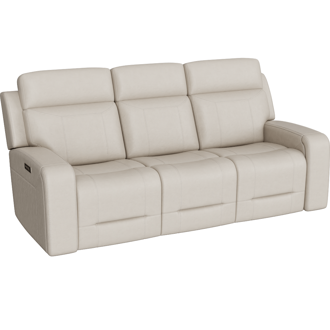 Matrix Power Zero Gravity Reclining Immersive Audio Sofa With Power Headrest Power Lumbar Heat & Massage Dropdown Tray Lights Cupholders & USB, Cream Leather