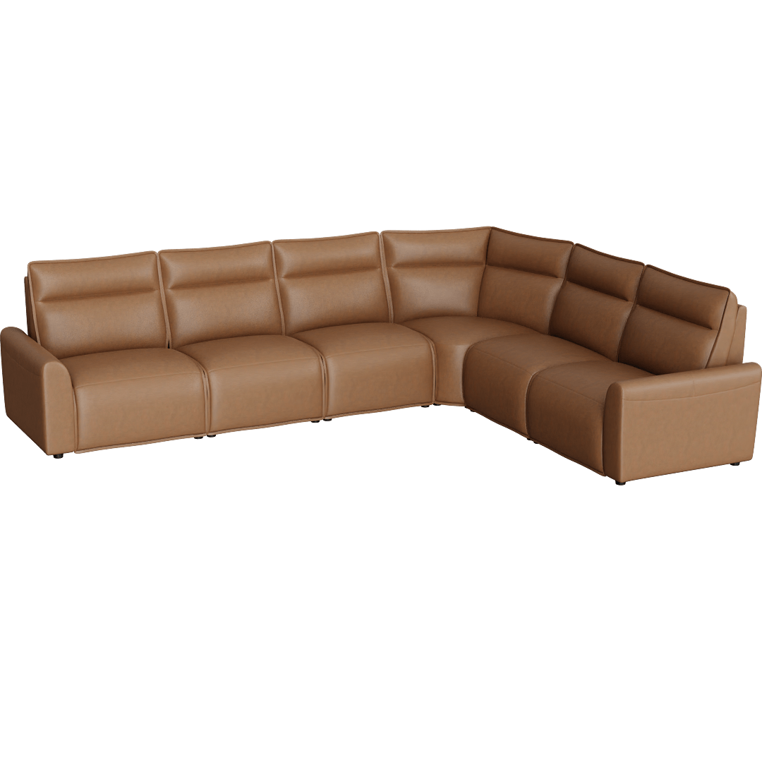 Trenton 152" 6 Piece Power Reclining L-Shaped Modular Sectional with 2 Armless Chairs Power Headrest, Saddle Brown Leather