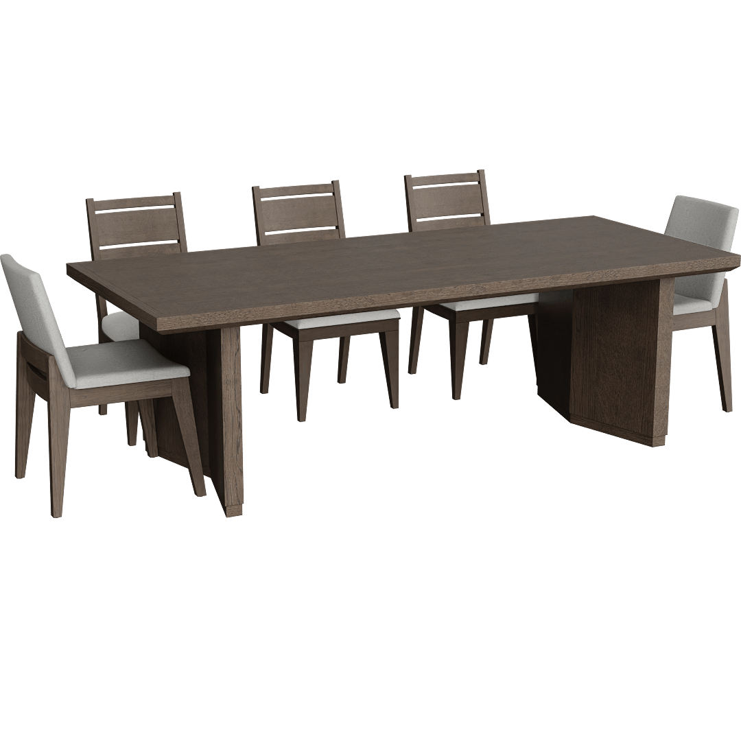 Voyage Brown 94" Trestle Dining With Wood Back + Upholstered Chair Set For 8 By Nate Berkus + Jeremiah Brent, Rectangular