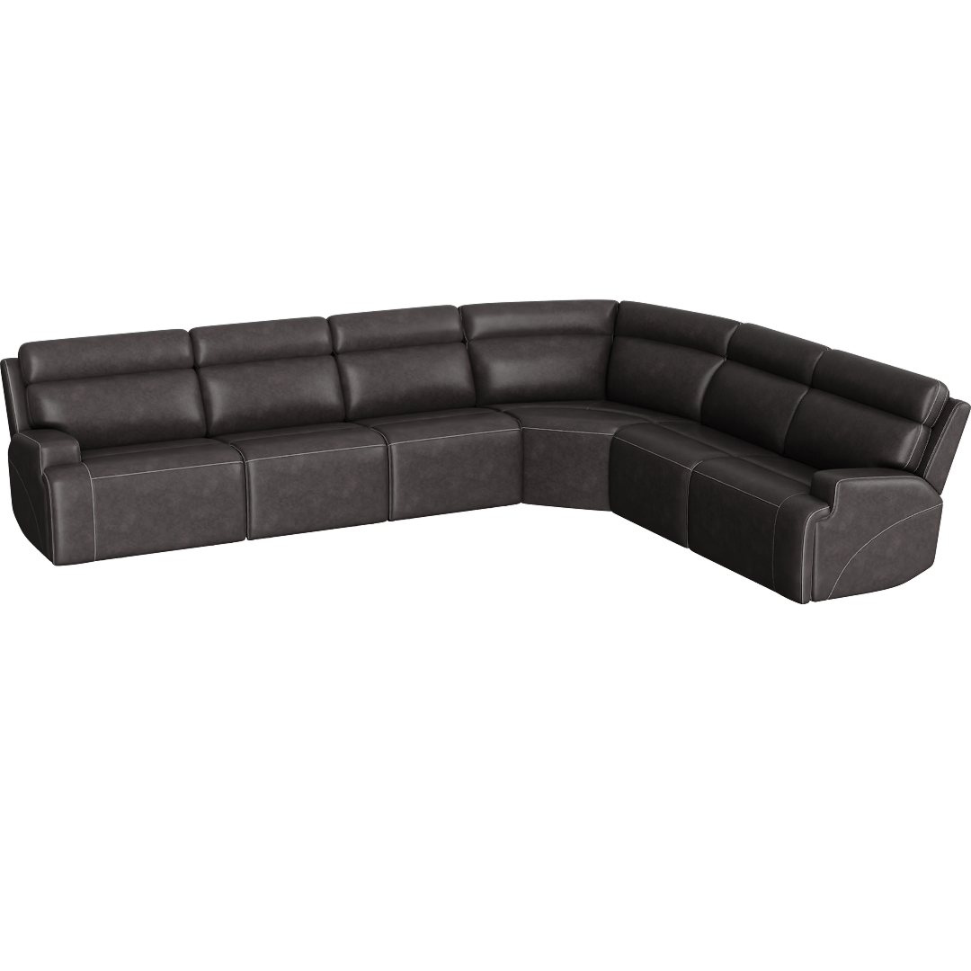 Hugo Leather 146" 6 Piece Reclining Sectional With 2 Armless Chairs With Power Headrest Power Lumbar & USB, Brown