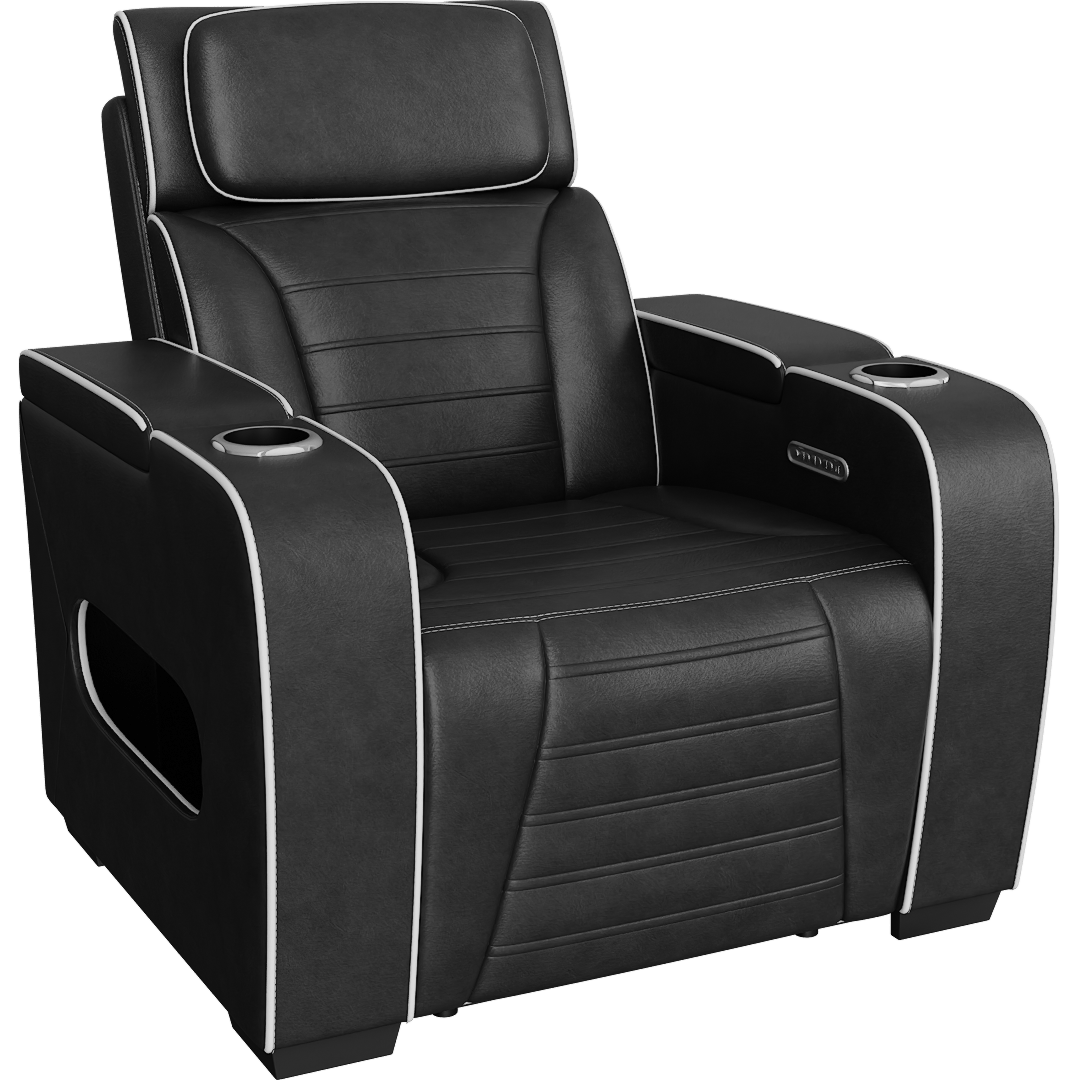 Monarch Black 38 Leather Power Air Massage & Heat Reclining Chair, Cup Holders, Power Headrests, Storage Arms, Led Lighting, Charging Ports
