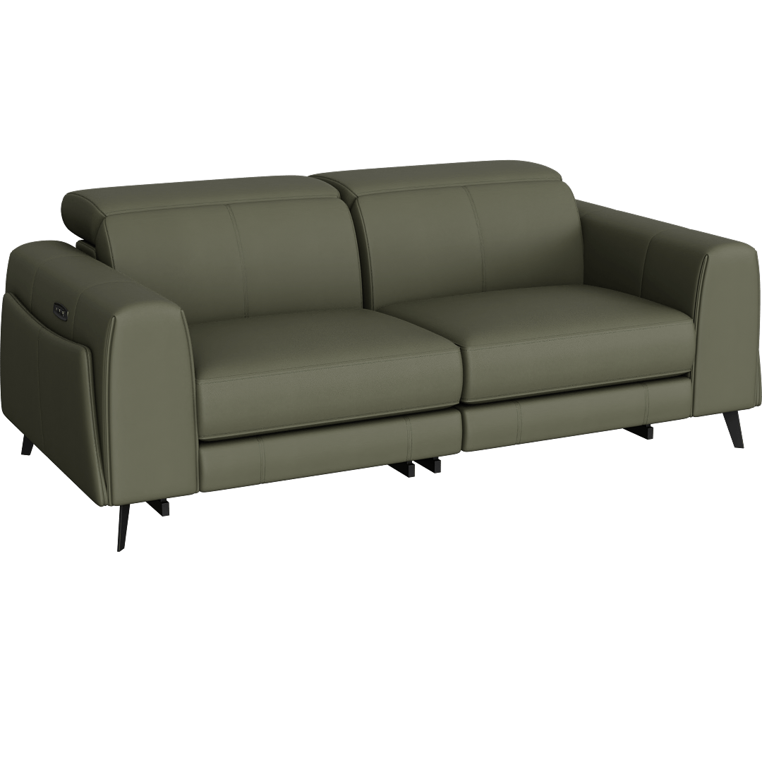 Cullen Leather 78" 2 Piece Power Zero Gravity Reclining Modular Loveseat With Power Headrest Storage Hidden Cupholders & USB, Olive Green