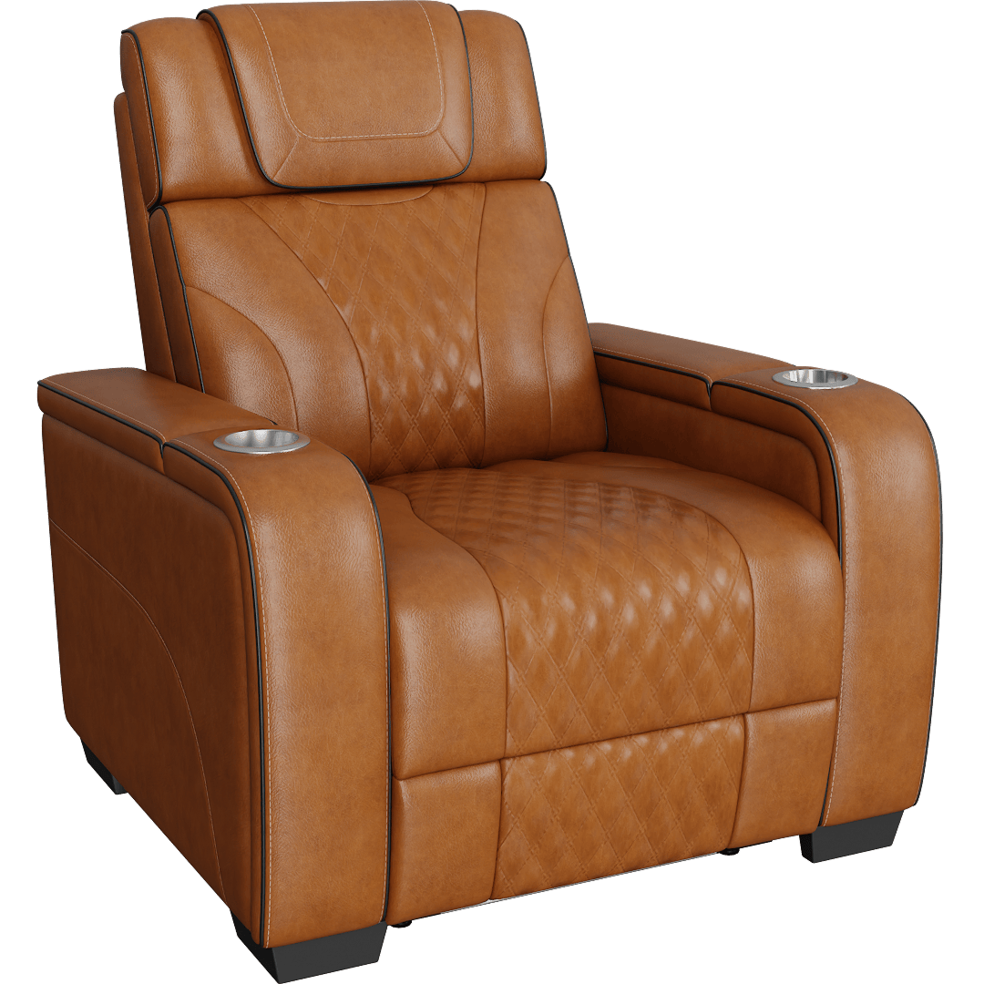 Greeley 37 Power Reclining Chair With Power Headrest Storage Arms With Cup Holders Air Massage And Heat Led Lighting And Charging Ports, Brown Leather
