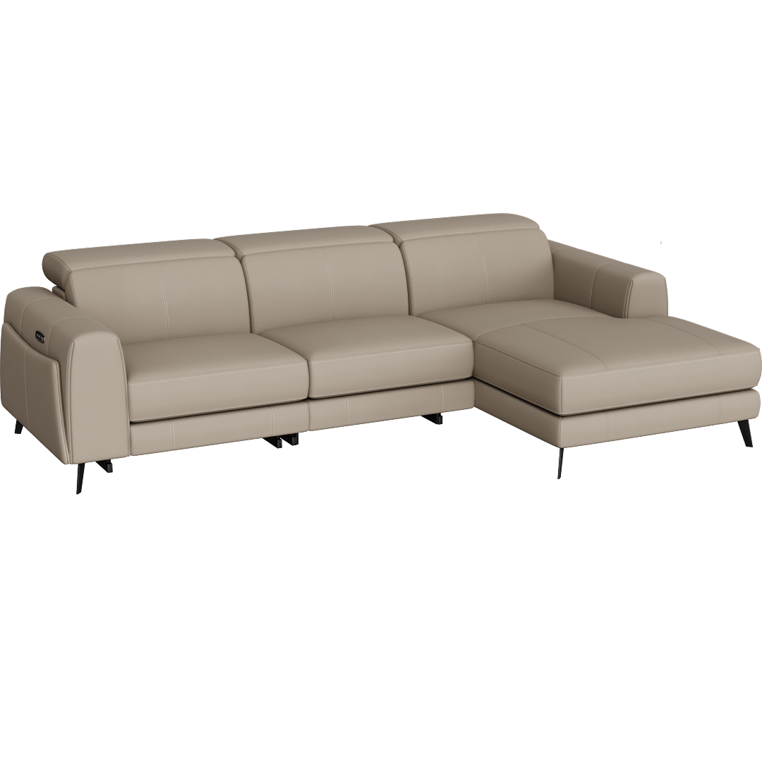 Cullen Taupe Beige Leather 107" 3 Piece Power Zero Gravity Reclining Modular Sectional With Right Arm Facing Chaise Power Headrest Storage Hidden Cupholders & USB
