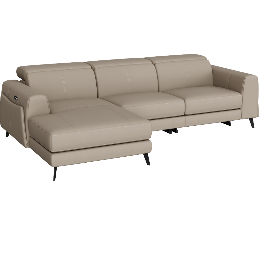 Cullen Taupe Beige Leather 107" 3 Piece Power Zero Gravity Reclining Modular Sectional With Left Arm Facing Chaise Power Headrest Storage Hidden Cupholders & USB