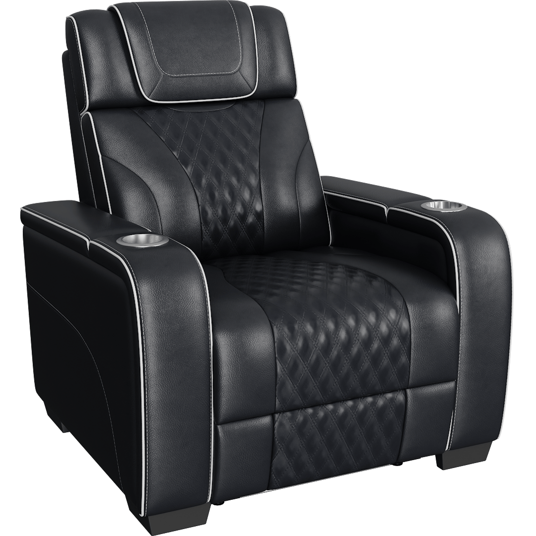 Greeley Black Leather 37 Power Reclining Chair With Power Headrest Storage Arms With Cup Holders Air Massage And Heat Led Lighting And Charging Ports