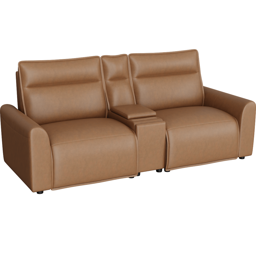 Trenton 97" 3 Piece Power Reclining Modular Console Loveseat with Power Headrest Wireless Charging Storage Pop Out Cupholders & USB, Brown Saddle Leather